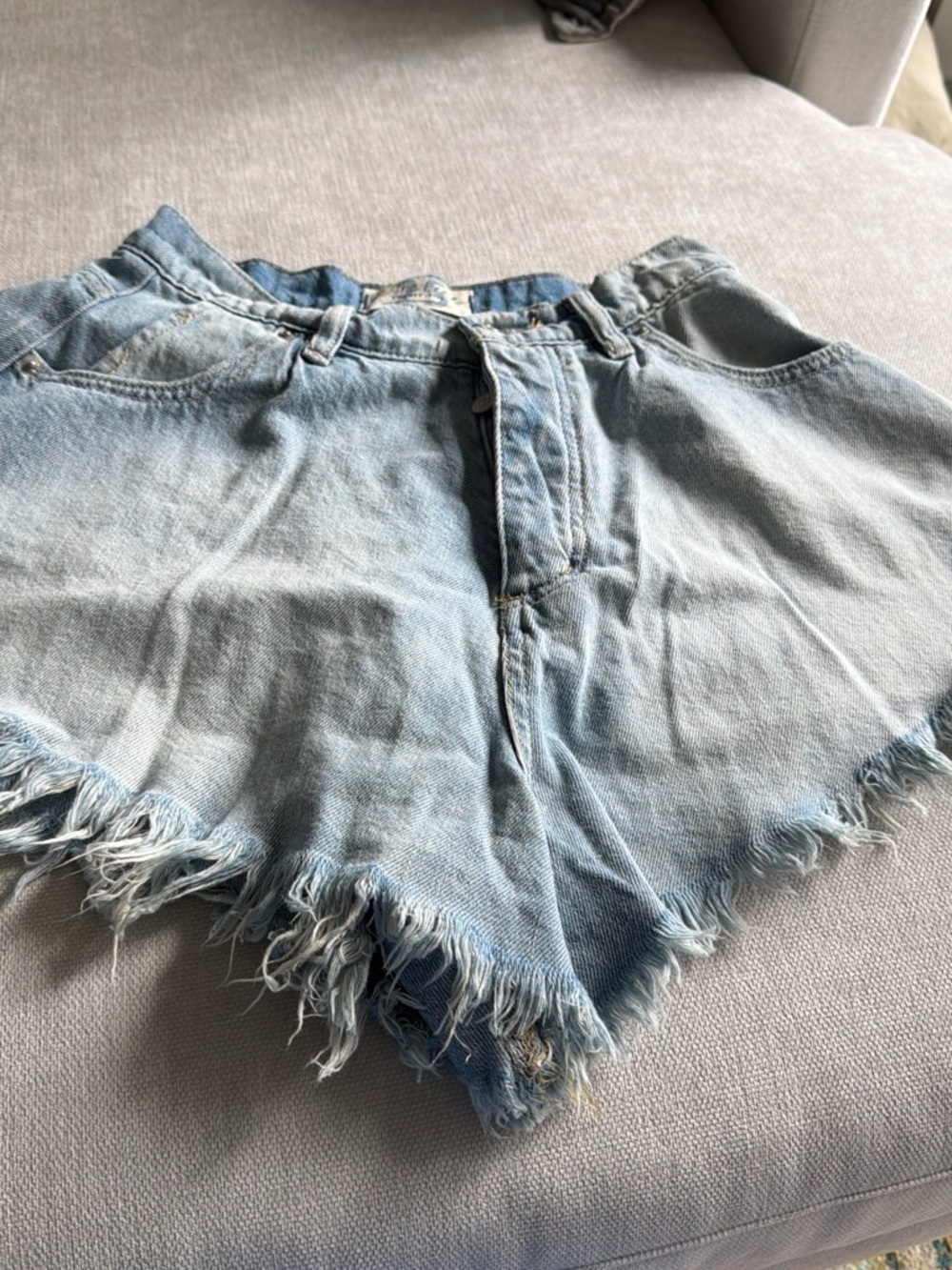 Free People Light Blue Distressed Denim Shorts